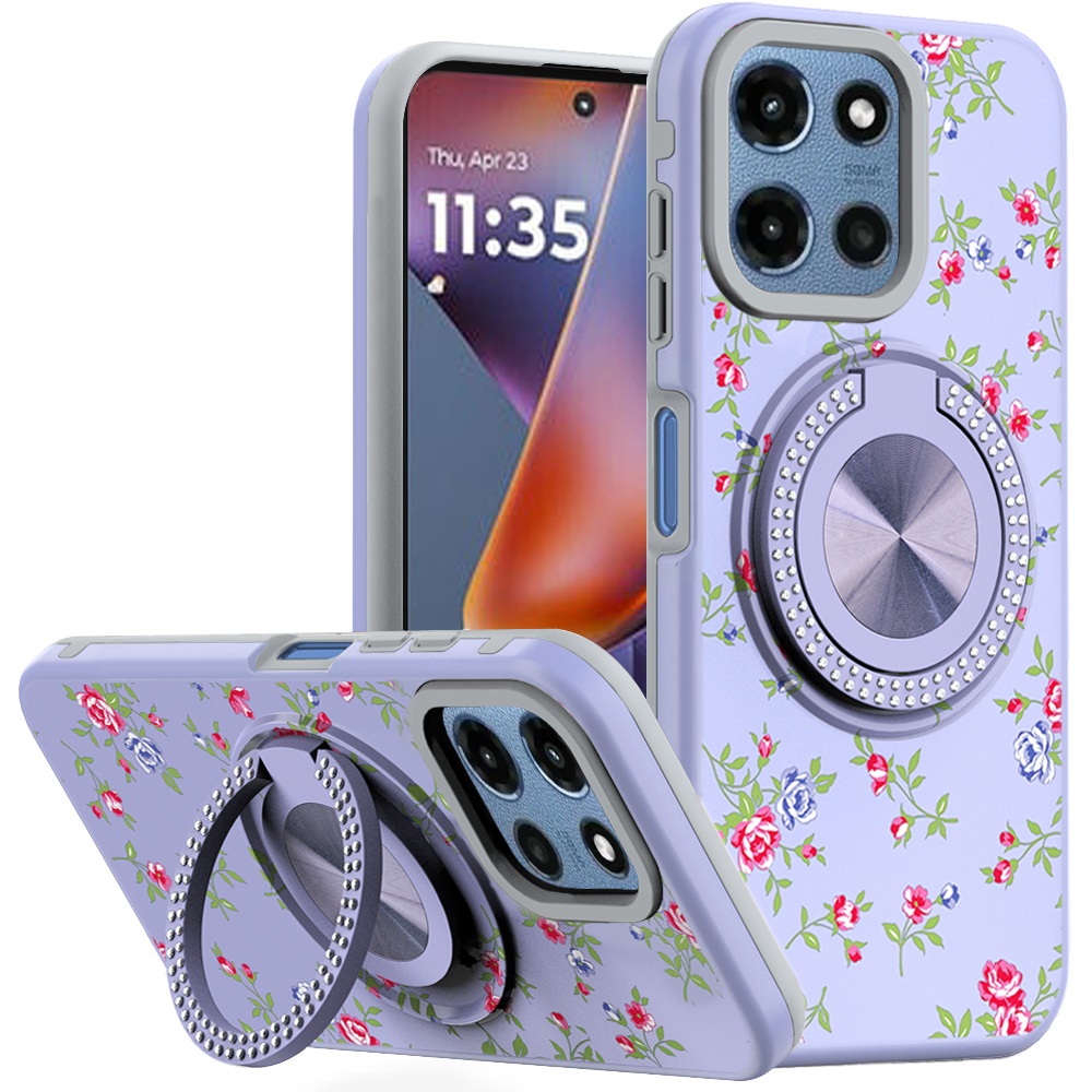 for moto g 5g 2025/2026 g play 2026 metal diamond cd pattern design matte finished hybrid with rotational ring [car mount friendly] case 9