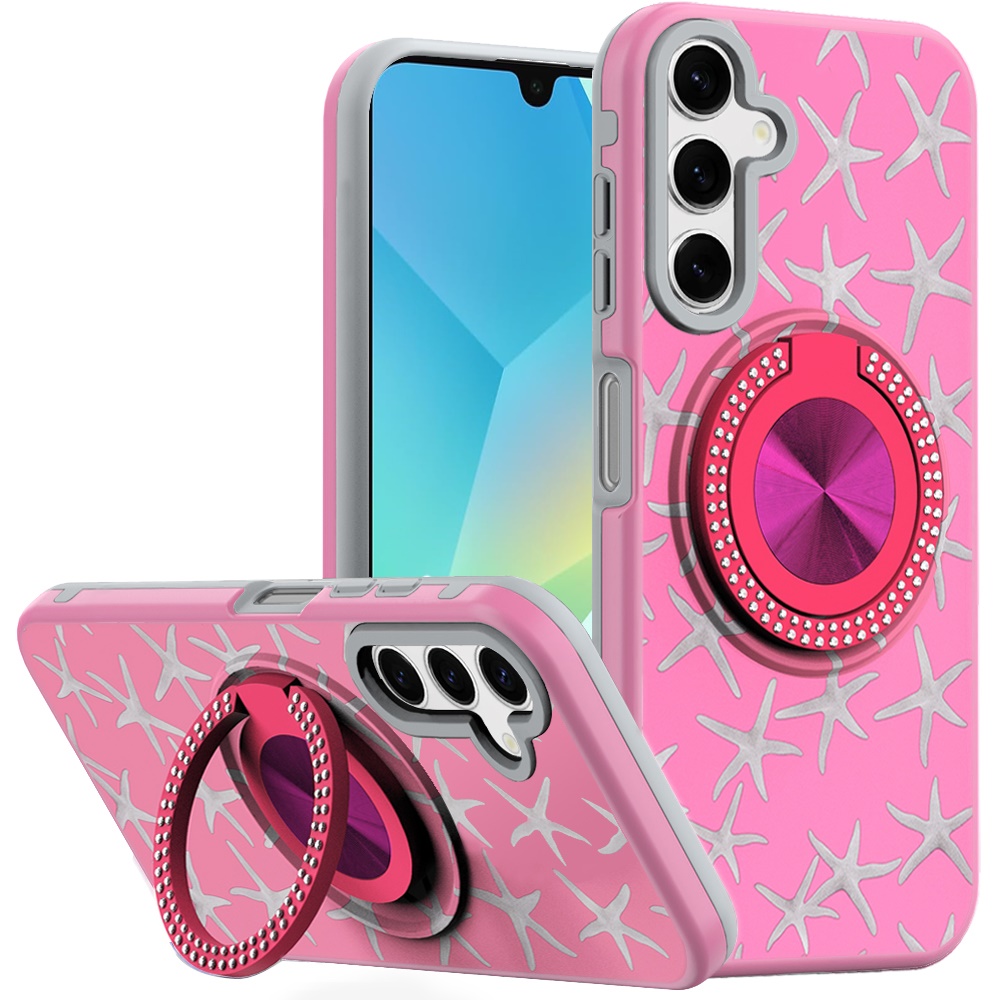 for samsung a16 5g metal diamond cd pattern design matte finished hybrid with rotational ring [car mount friendly] case 1