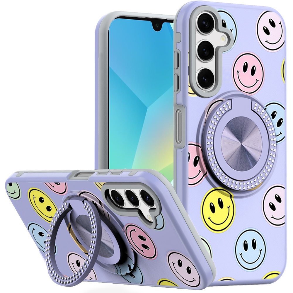 for samsung a16 5g metal diamond cd pattern design matte finished hybrid with rotational ring [car mount friendly] case 5