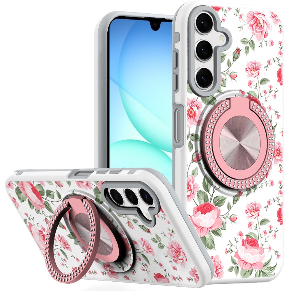 for samsung a17 5g metal diamond cd pattern design matte finished hybrid with rotational ring [car mount friendly] case 11