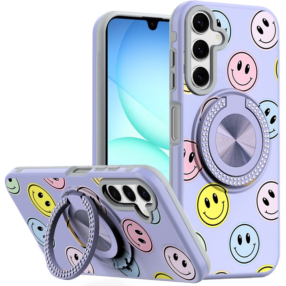 for samsung a17 5g metal diamond cd pattern design matte finished hybrid with rotational ring [car mount friendly] case 5