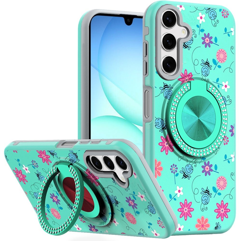 for samsung a17 5g metal diamond cd pattern design matte finished hybrid with rotational ring [car mount friendly] case 6