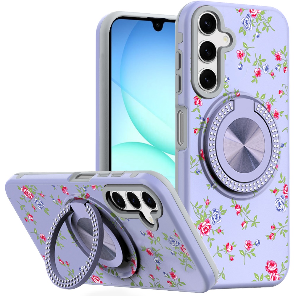 for samsung a17 5g metal diamond cd pattern design matte finished hybrid with rotational ring [car mount friendly] case 9