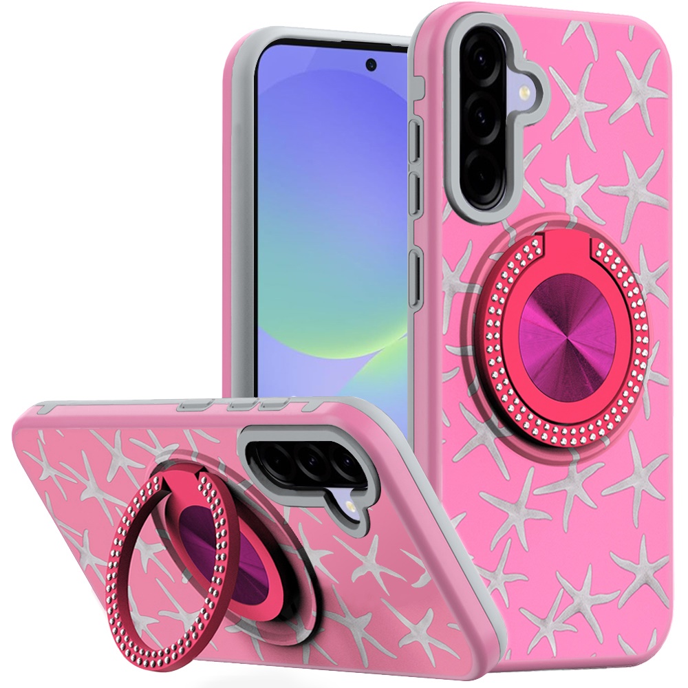 for samsung galaxy a37 metal diamond cd pattern design matte finished hybrid with rotational ring [car mount friendly] case 1