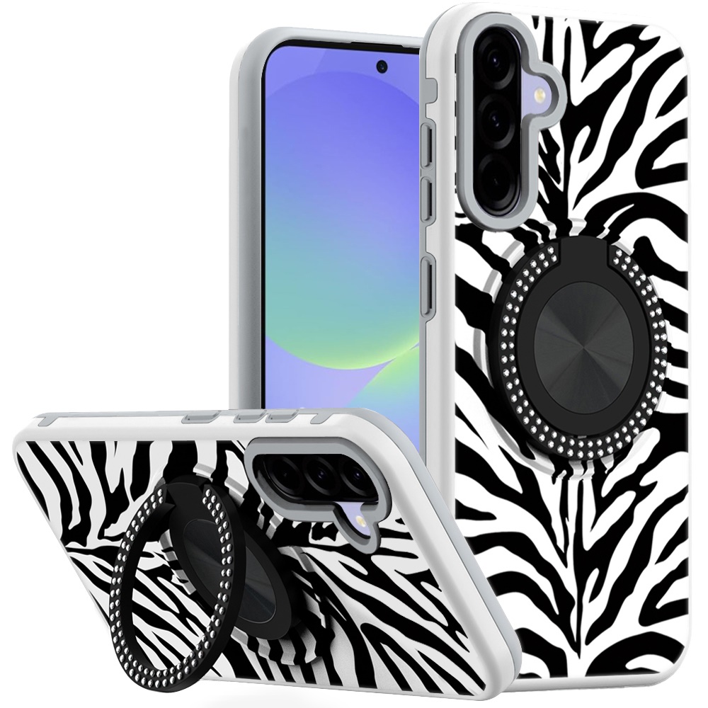 for samsung galaxy a37 metal diamond cd pattern design matte finished hybrid with rotational ring [car mount friendly] case 3