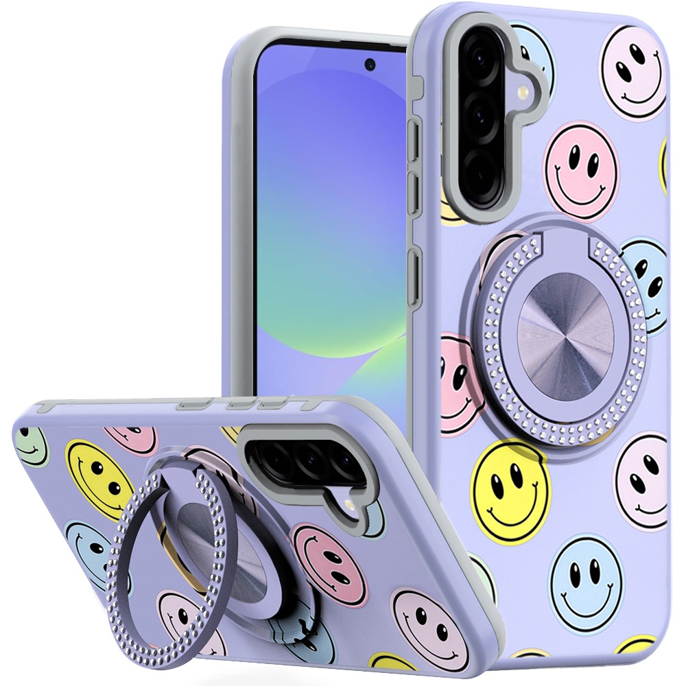 for samsung galaxy a37 metal diamond cd pattern design matte finished hybrid with rotational ring [car mount friendly] case 5
