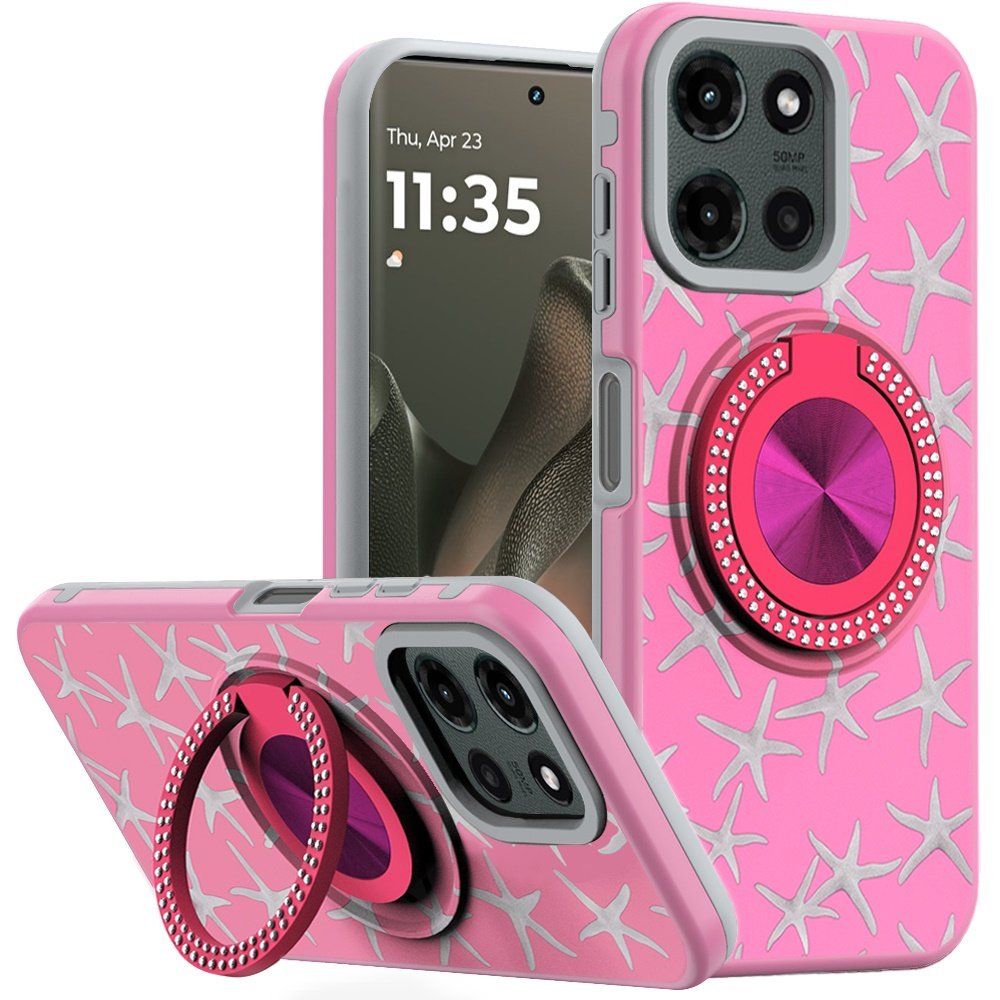 for motorola edge 2025 metal diamond cd pattern design matte finished hybrid with rotational ring [car mount friendly] case 1