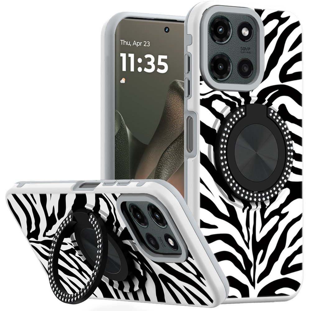 for motorola edge 2025 metal diamond cd pattern design matte finished hybrid with rotational ring [car mount friendly] case 3