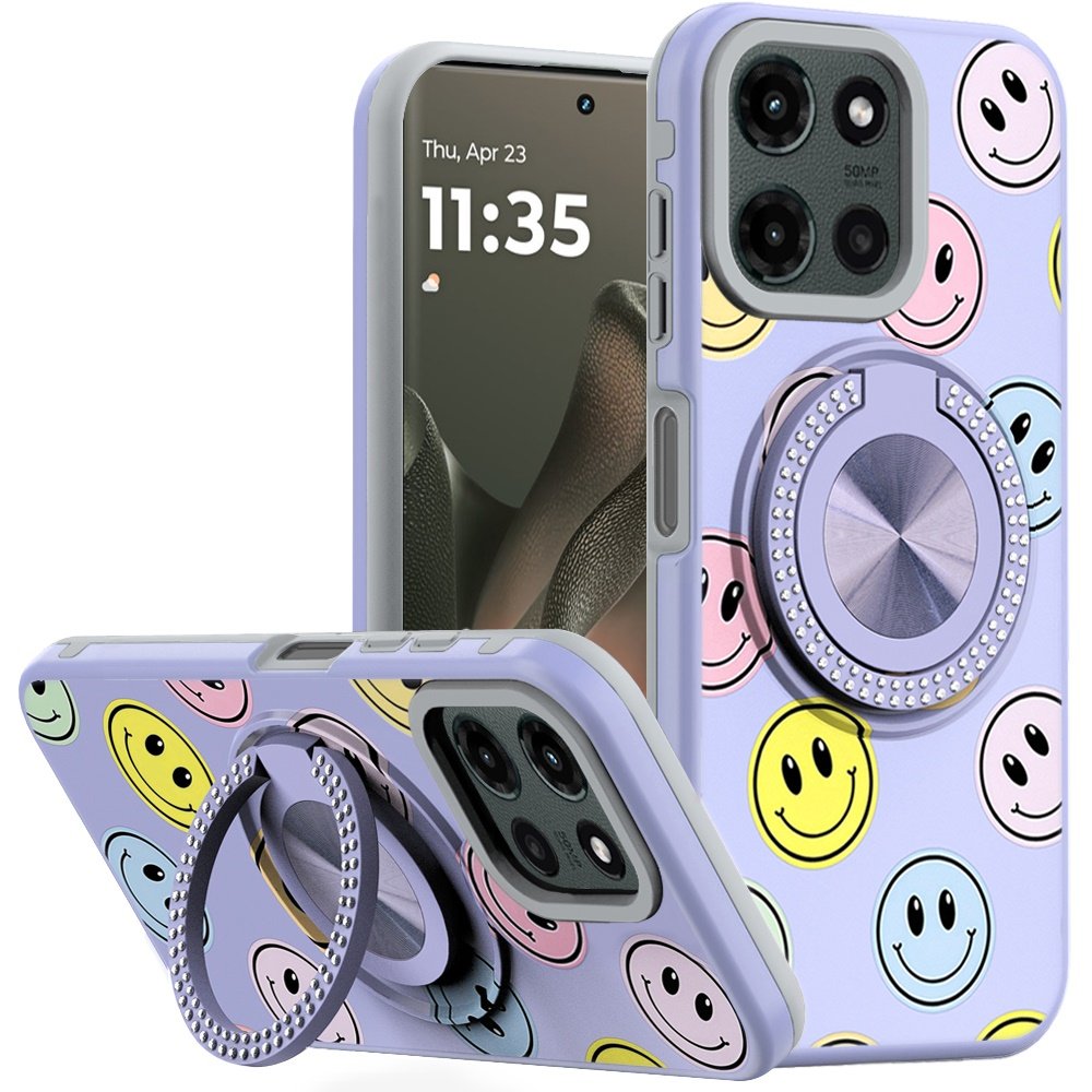 for motorola edge 2025 metal diamond cd pattern design matte finished hybrid with rotational ring [car mount friendly] case 5