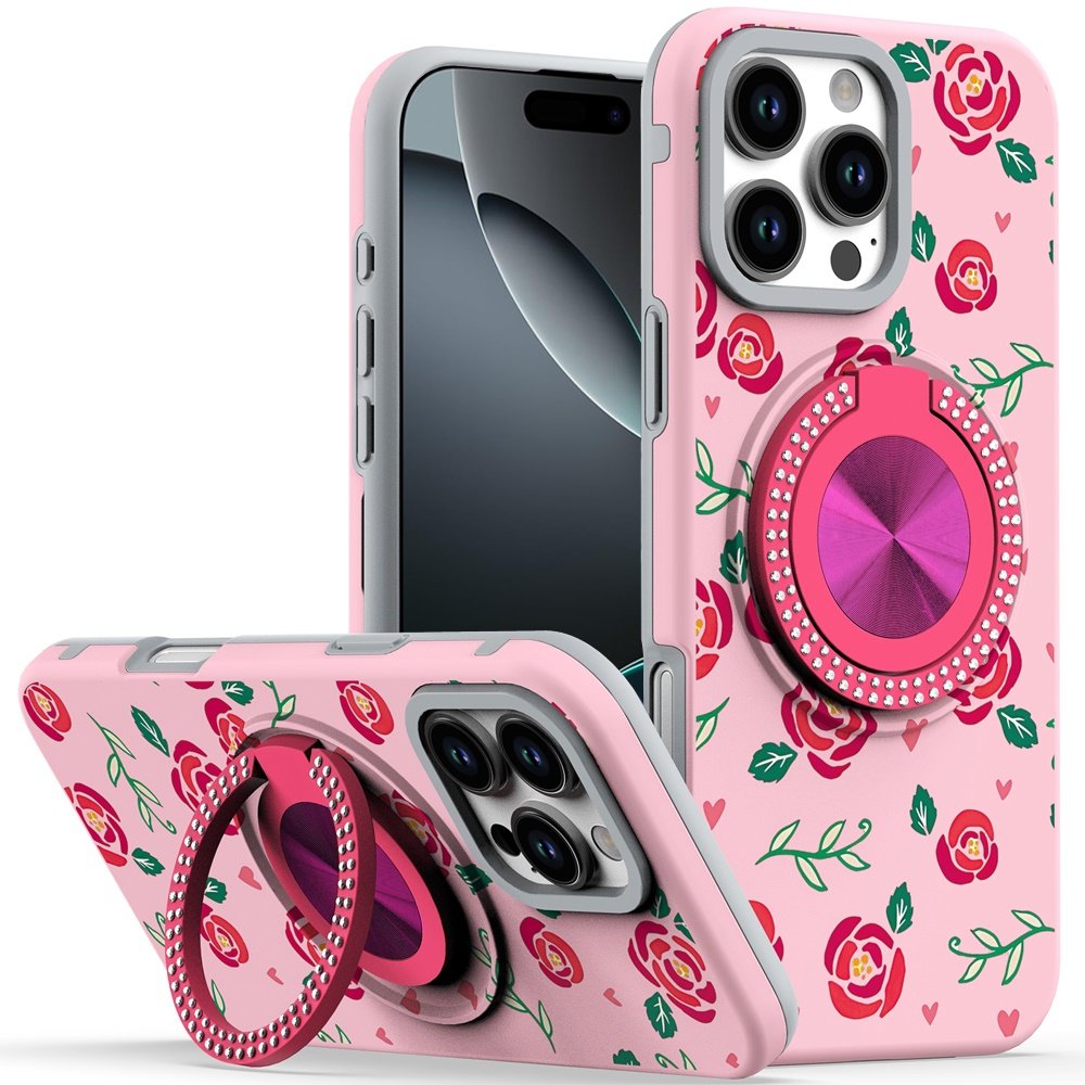 for iphone 16 pro max 6.9 inch metal diamond cd pattern design matte finished hybrid with rotational ring [car mount friendly] case 10