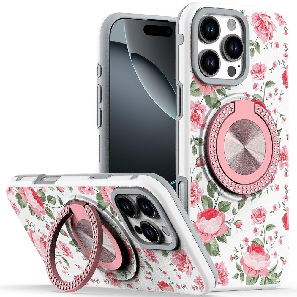 for iphone 16 pro max 6.9 inch metal diamond cd pattern design matte finished hybrid with rotational ring [car mount friendly] case 11