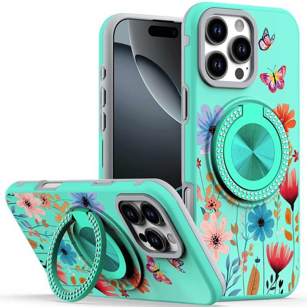 for iphone 16 pro max 6.9 inch metal diamond cd pattern design matte finished hybrid with rotational ring [car mount friendly] case 12