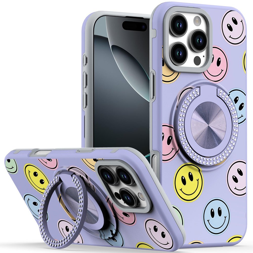 for iphone 16 pro max 6.9 inch metal diamond cd pattern design matte finished hybrid with rotational ring [car mount friendly] case 5