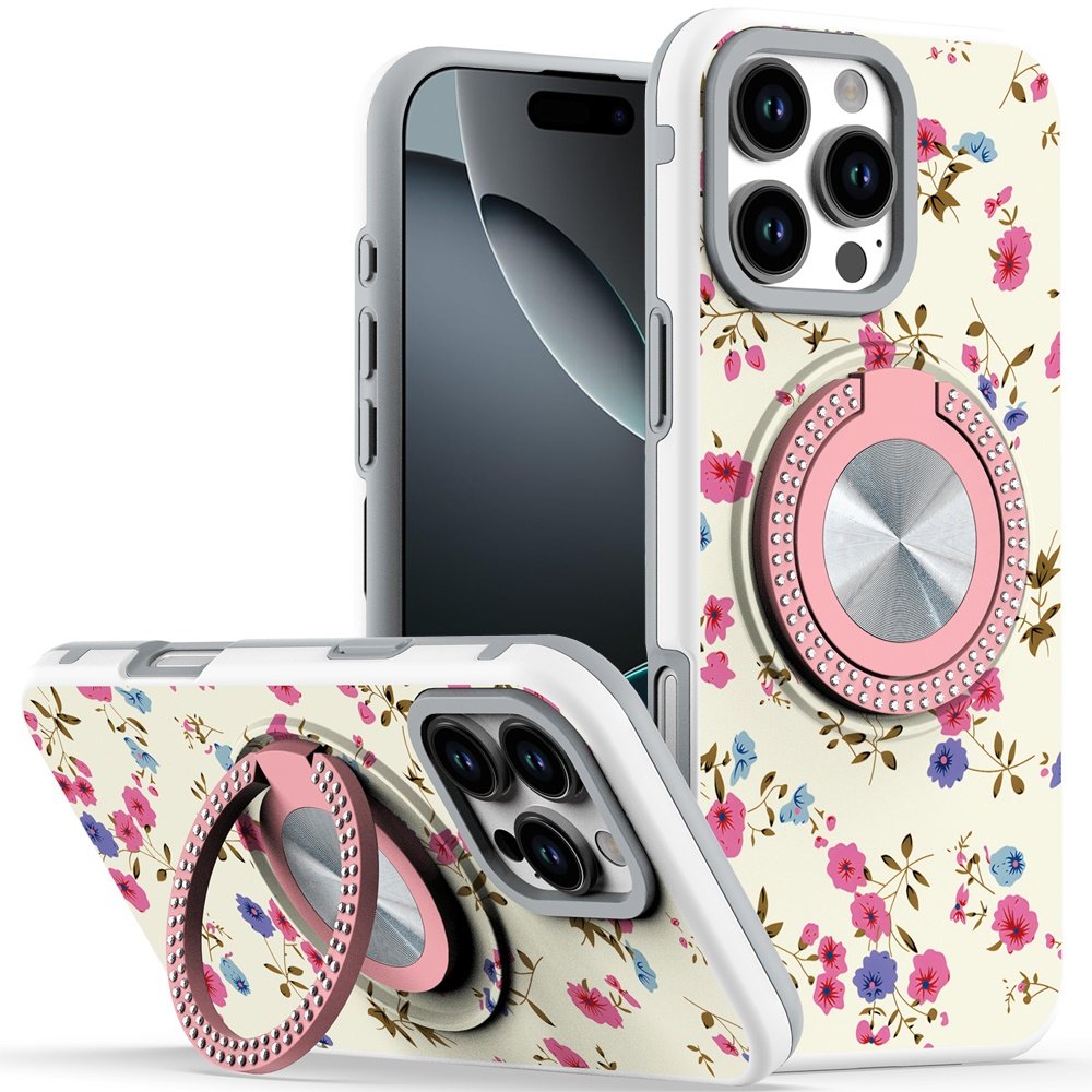 for iphone 16 pro max 6.9 inch metal diamond cd pattern design matte finished hybrid with rotational ring [car mount friendly] case 8