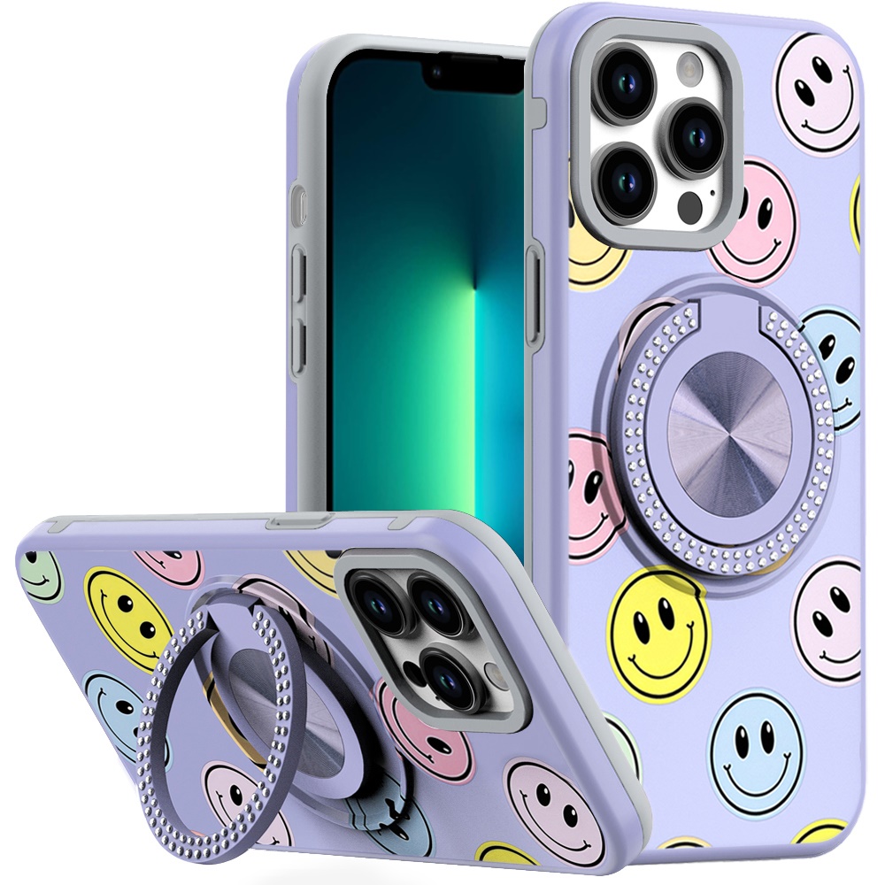 for iphone 13 pro max metal diamond cd pattern design matte finished hybrid with rotational ring [car mount friendly] case 5