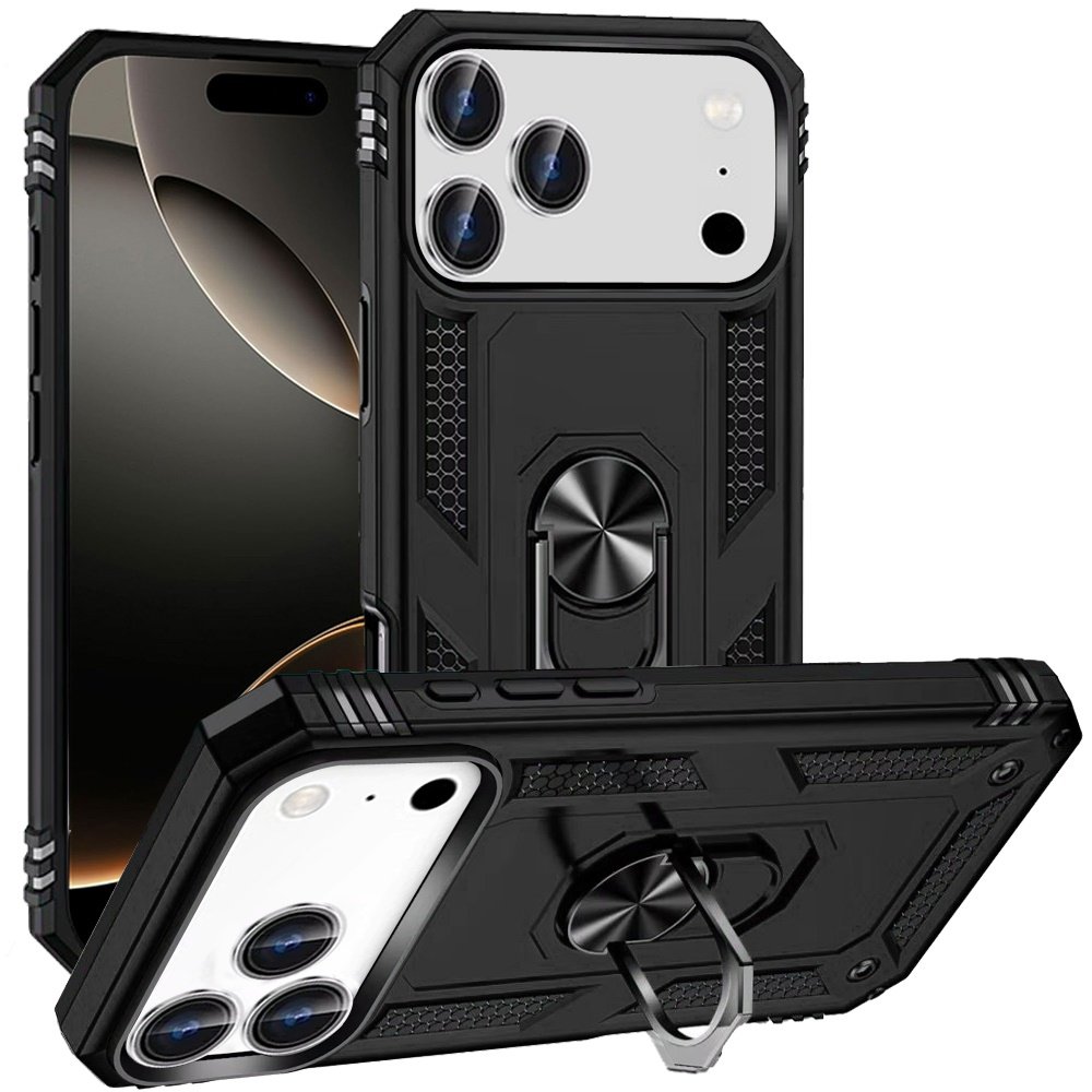 for iphone 17 pro max ring magnetic kickstand hybrid case cover black