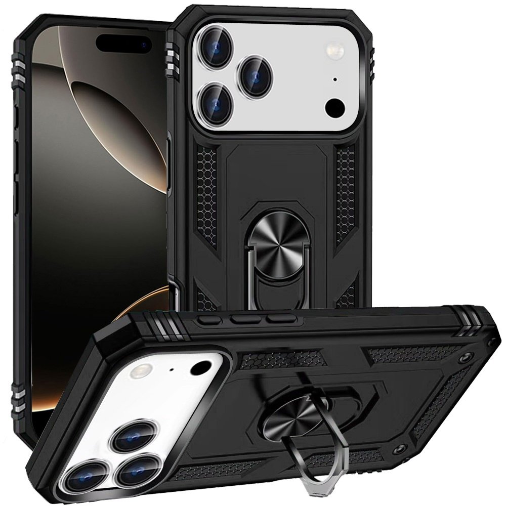 for iphone 17 pro ring magnetic kickstand hybrid case cover black