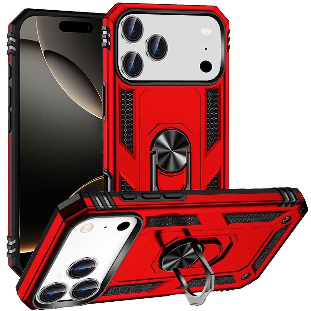 for iphone 17 pro ring magnetic kickstand hybrid case cover red