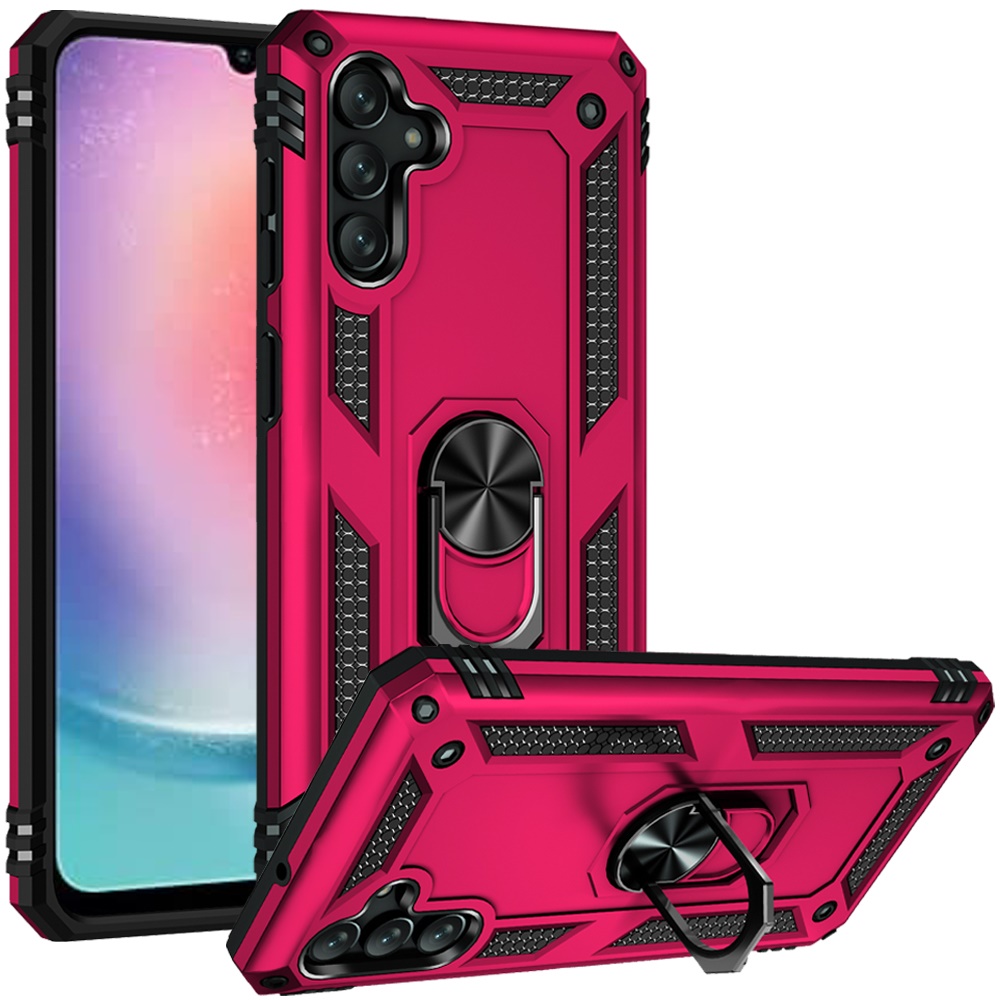 for samsung galaxy a26 ring magnetic kickstand hybrid case cover hot pink