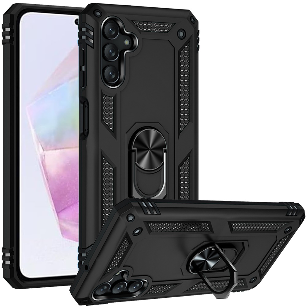 for samsung galaxy a36 / a56 ring magnetic kickstand hybrid case cover black