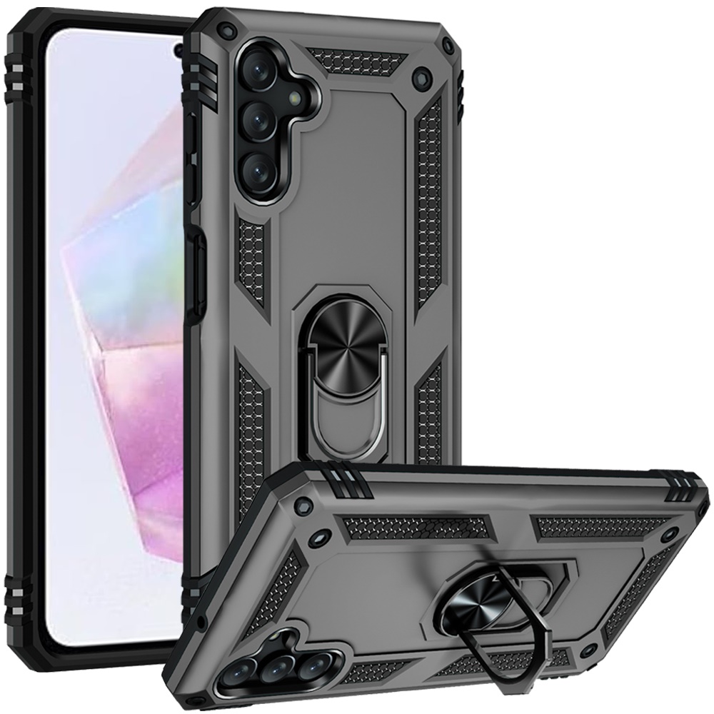 for samsung galaxy a36 / a56 ring magnetic kickstand hybrid case cover grey