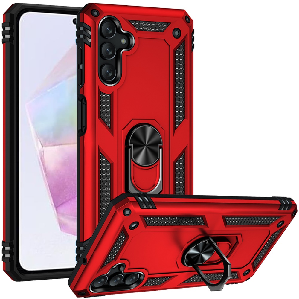 for samsung galaxy a36 / a56 ring magnetic kickstand hybrid case cover red