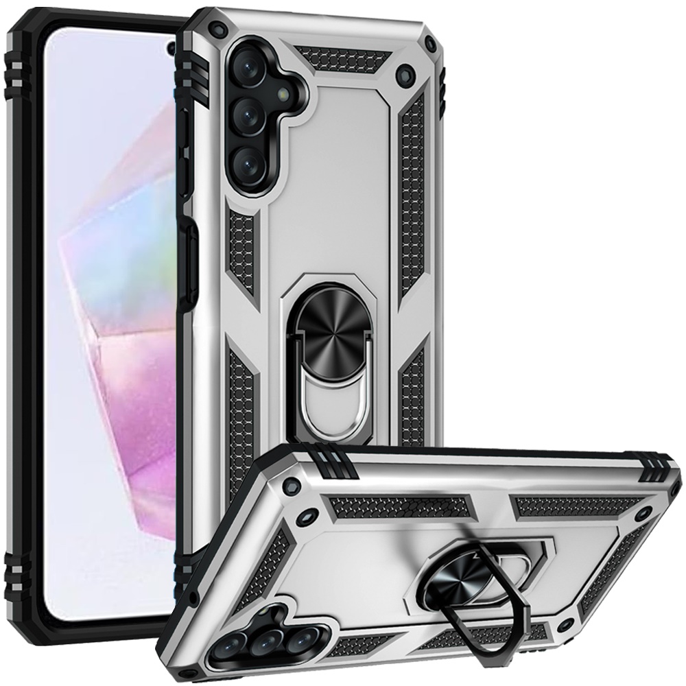 for samsung galaxy a36 / a56 ring magnetic kickstand hybrid case cover silver