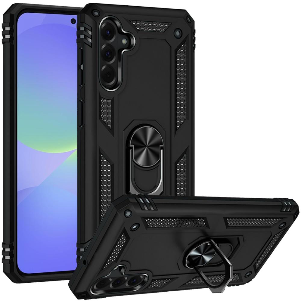for samsung galaxy a37 ring magnetic kickstand hybrid case cover black