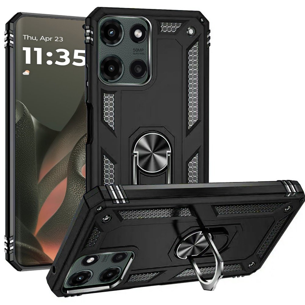 for motorola edge 2025 ring magnetic kickstand hybrid case cover black