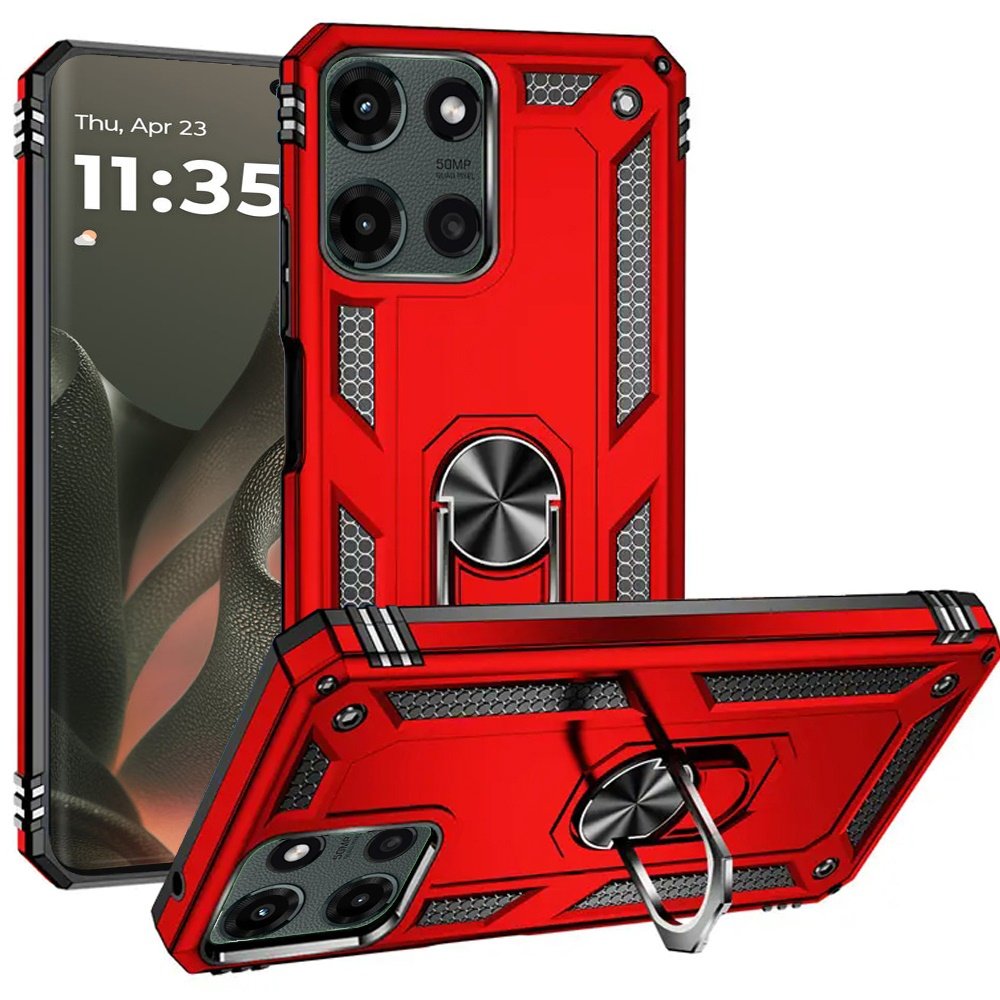 for motorola edge 2025 ring magnetic kickstand hybrid case cover red