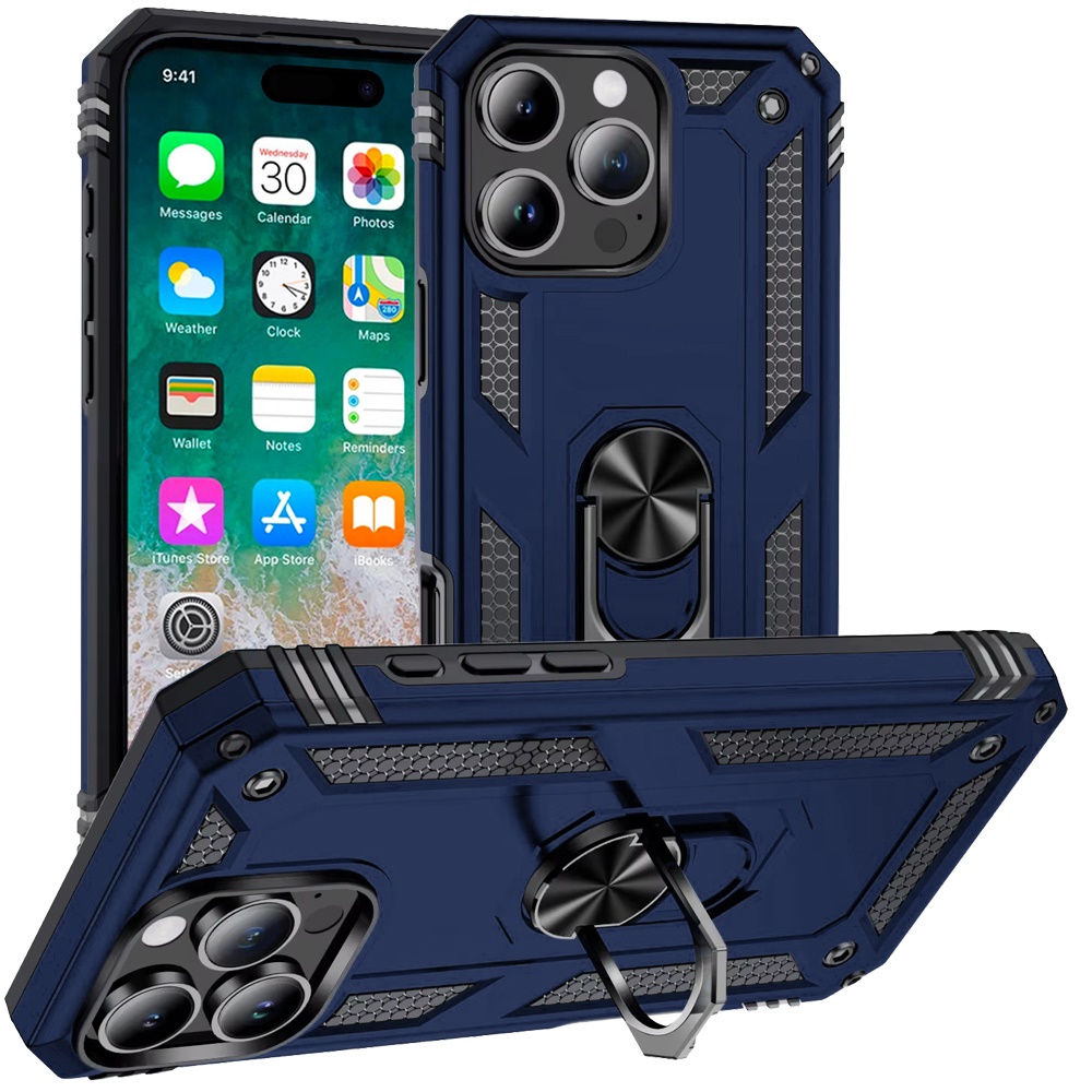 for iphone 16 pro max 6.9 inch ring magnetic kickstand hybrid case cover blue