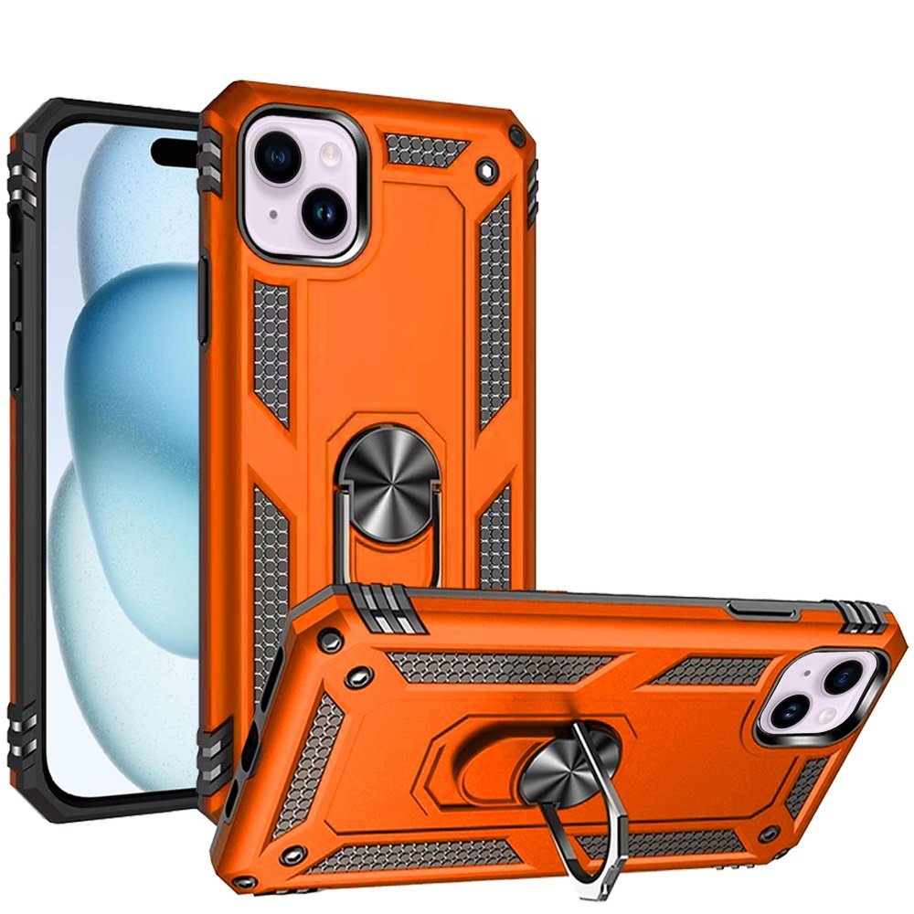 for iphone 15 plus/iphone 14 plus ring magnetic kickstand hybrid case cover cosmic orange