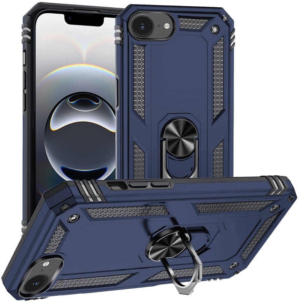 for iphone 17e / 16e / se4 ring magnetic kickstand hybrid case cover blue