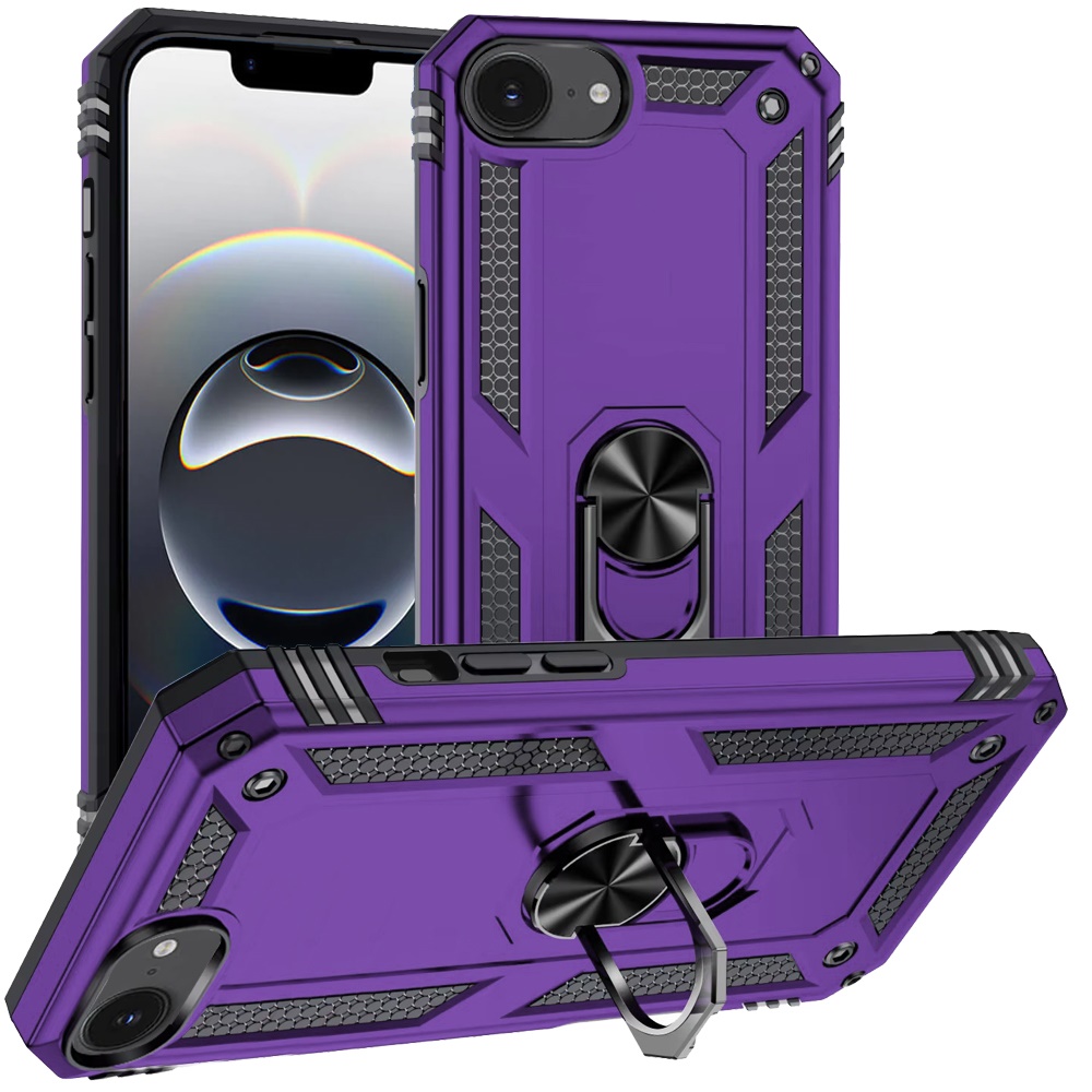 for iphone 17e / 16e / se4 ring magnetic kickstand hybrid case cover dark purple