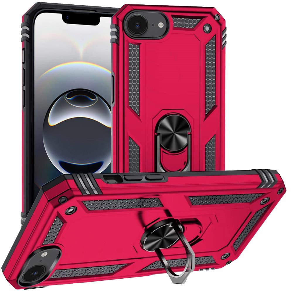 for iphone 17e / 16e / se4 ring magnetic kickstand hybrid case cover hot pink