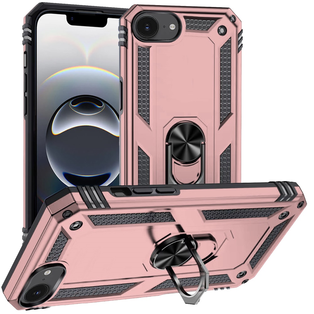 for iphone 17e / 16e / se4 ring magnetic kickstand hybrid case cover rose gold