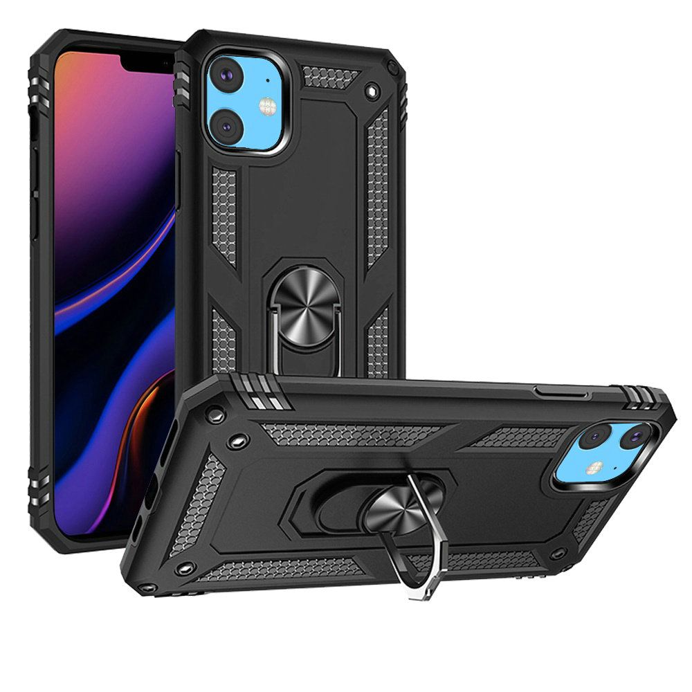 for iphone 15 plus ring magnetic kickstand hybrid case cover black