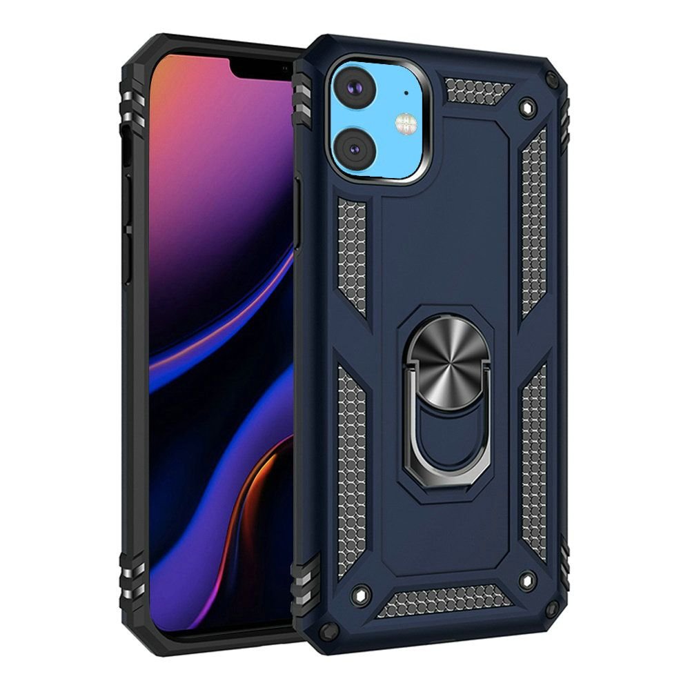 for iphone 15 plus ring magnetic kickstand hybrid case cover blue