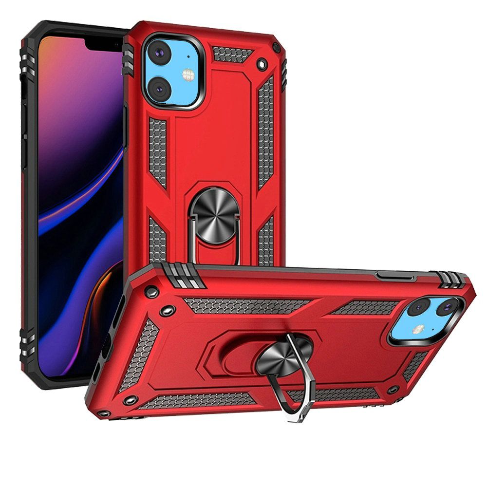 for iphone 15 plus ring magnetic kickstand hybrid case cover red