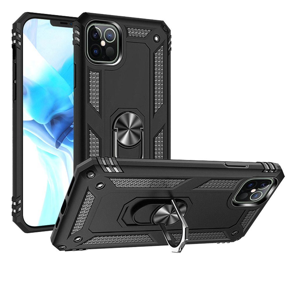 for iphone 13 pro max ring magnetic kickstand hybrid case cover black