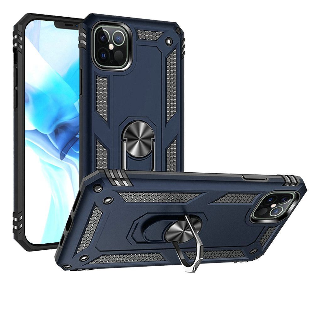 for iphone 13/14 ring magnetic kickstand hybrid case cover blue