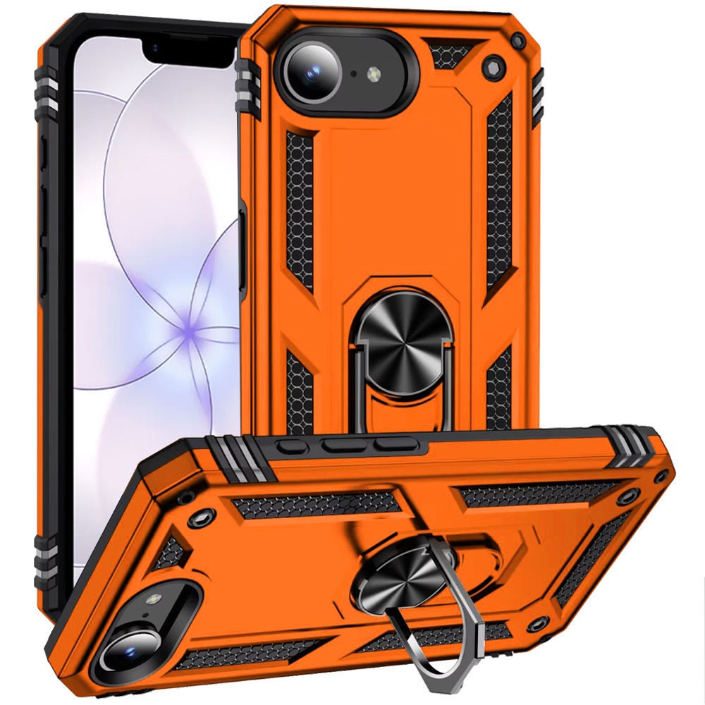 for iphone 16e (e edition) / se4 (2025) ring magnetic kickstand hybrid case cover cosmic orange