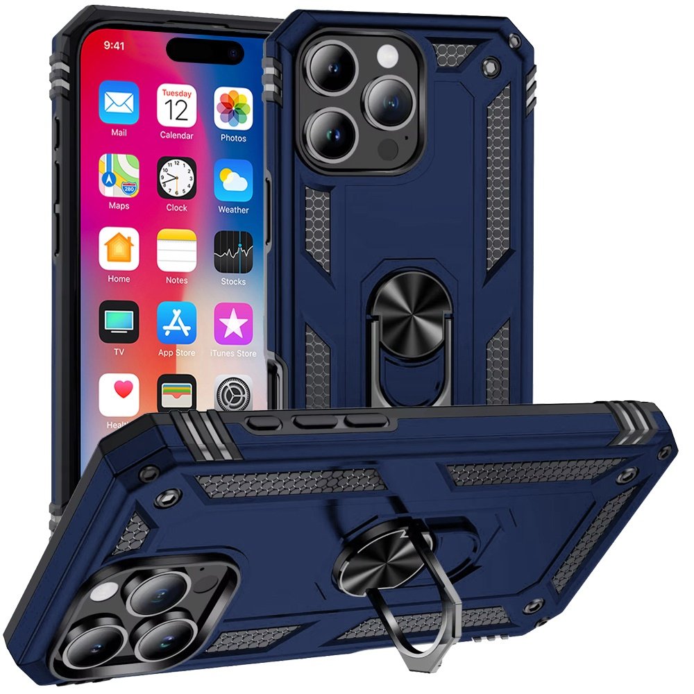for iphone 16 pro 6.3 inch ring magnetic kickstand hybrid case cover blue