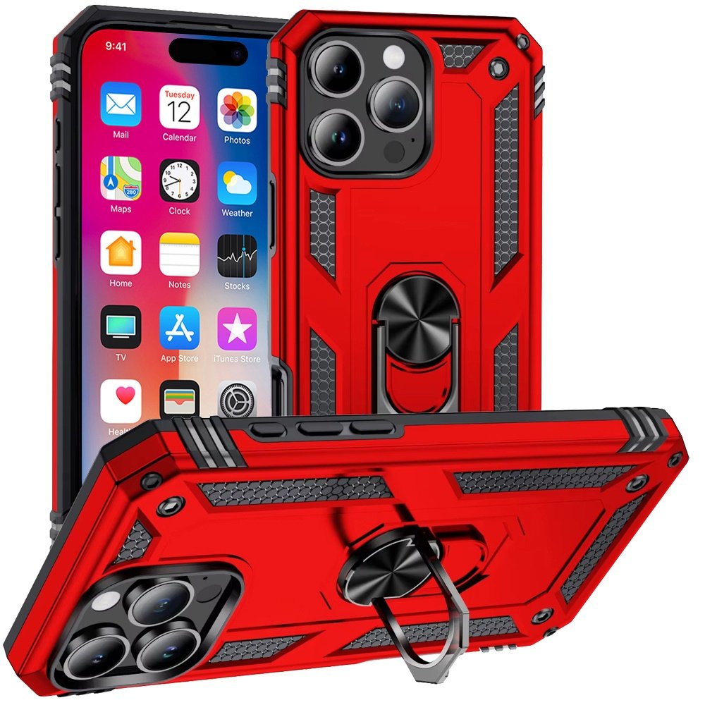 for iphone 16 pro 6.3 inch ring magnetic kickstand hybrid case cover red