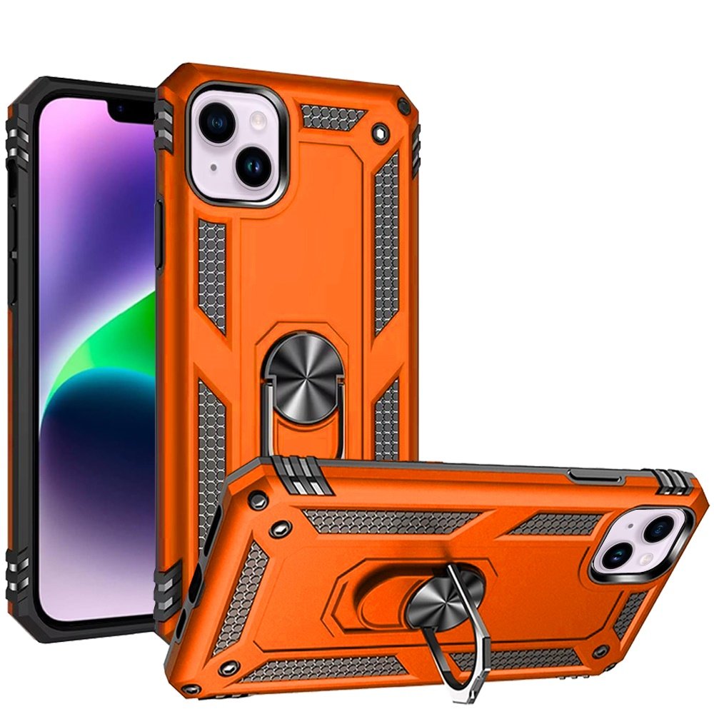 for iphone 13/14 ring magnetic kickstand hybrid case cover cosmic orange