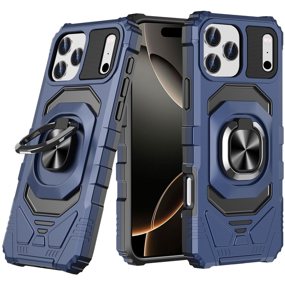 for iphone 17 pro robotic hybrid with magnetic ring stand case cover dark blue