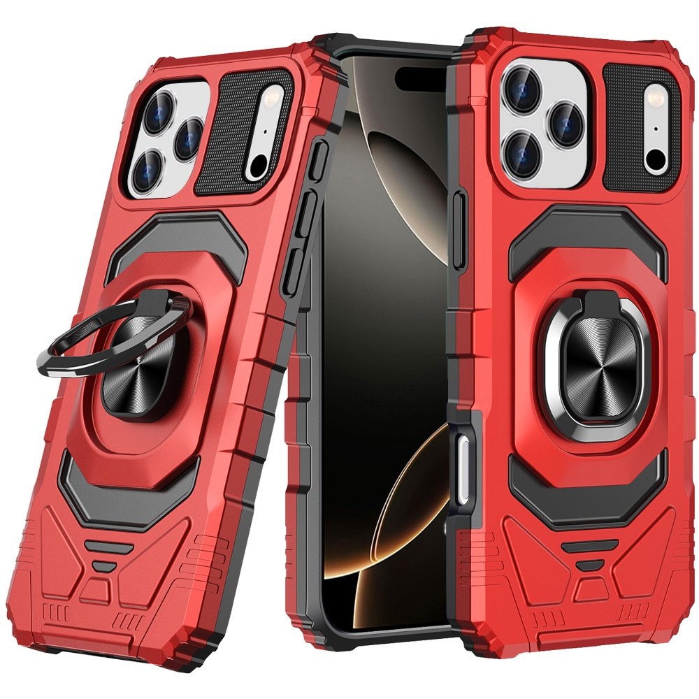 for iphone 17 pro robotic hybrid with magnetic ring stand case cover red