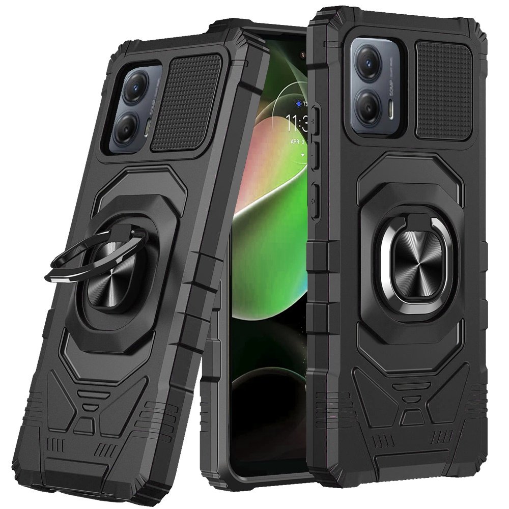 for motorola mot g 5g 2023 robotic hybrid with magnetic ring stand case cover black