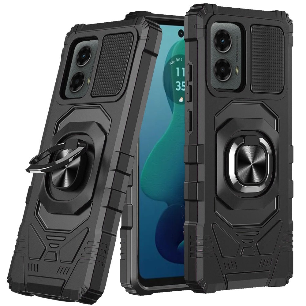 for motorola moto g 5g 2024 robotic hybrid with magnetic ring stand case cover black