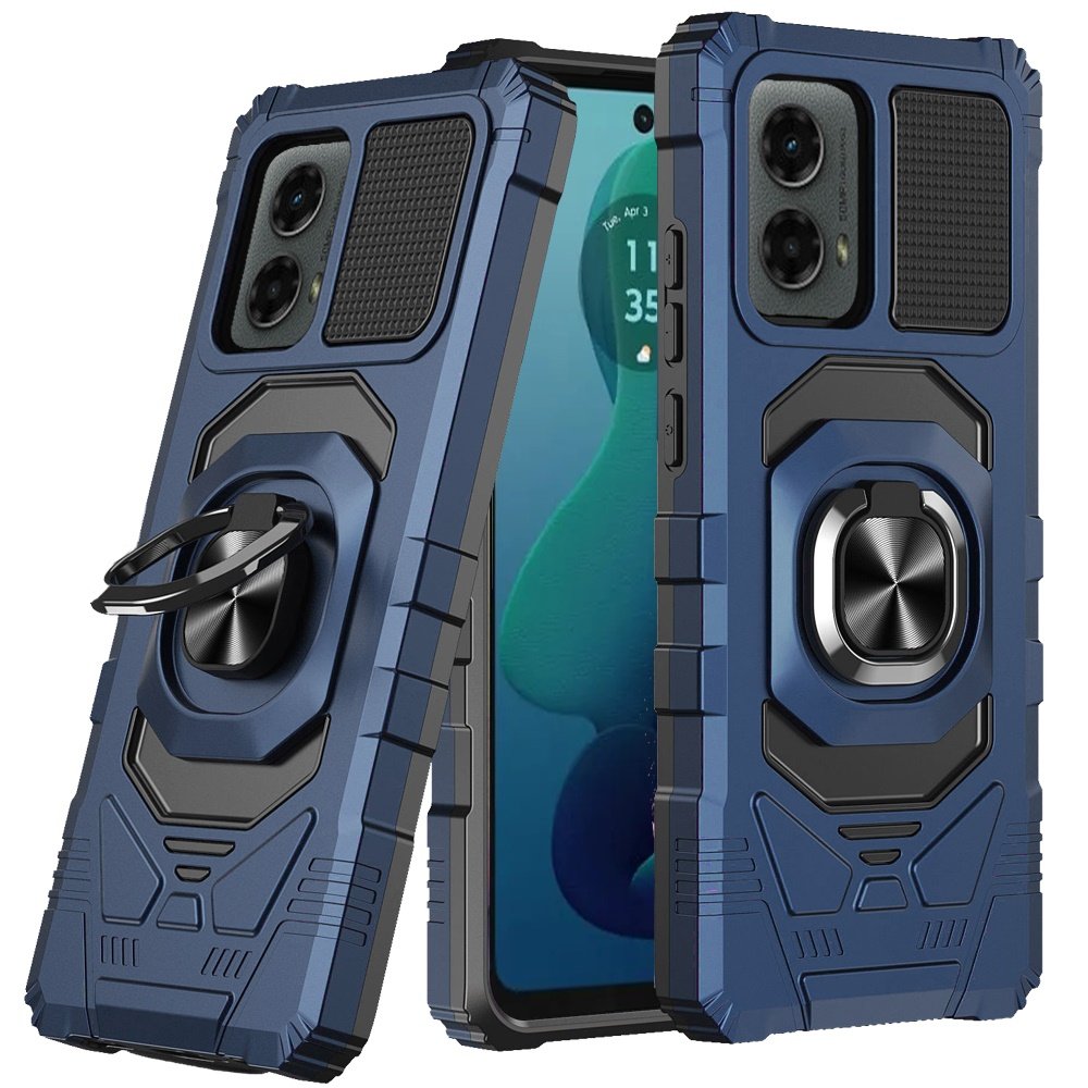 for motorola moto g 5g 2024 robotic hybrid with magnetic ring stand case cover dark blue